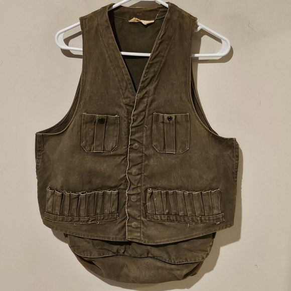 Antique 1940s Military Waxed Cottom Pack Vest - Olive Green - Picture 1 of 9